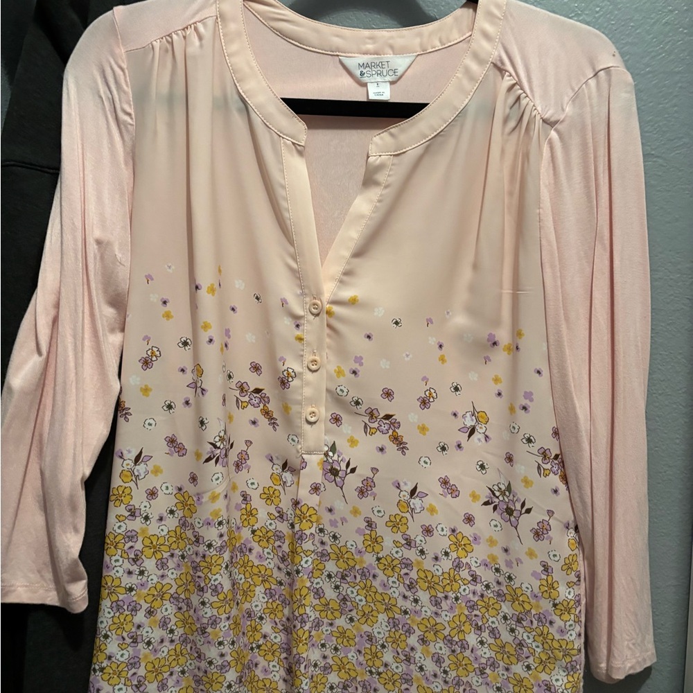 Market & Spruce Blush and Yellow Floral Blouse